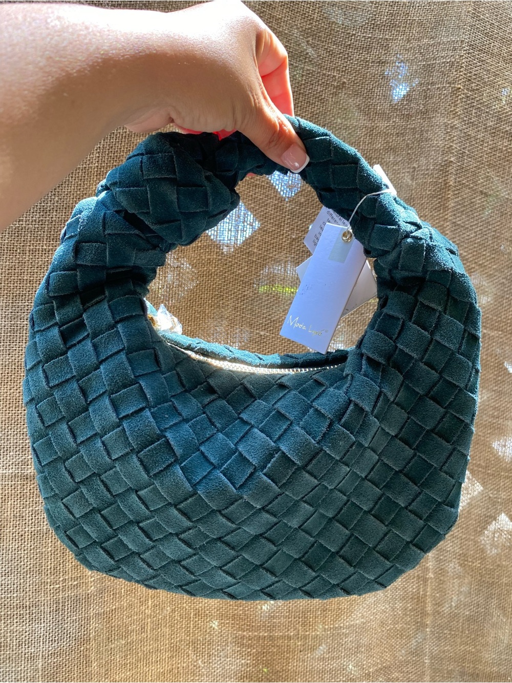 Genuine Suede Leather Woven Teal Shoulder Bag Bottega Style